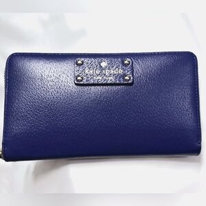AUTHENTIC KATE SPADE Cobalt Blue Leather Full Zip Continental Wallet